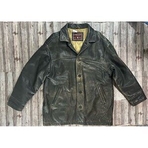 Andrew Marc Heavy Distressed buttons Leather Jacket coat Size L